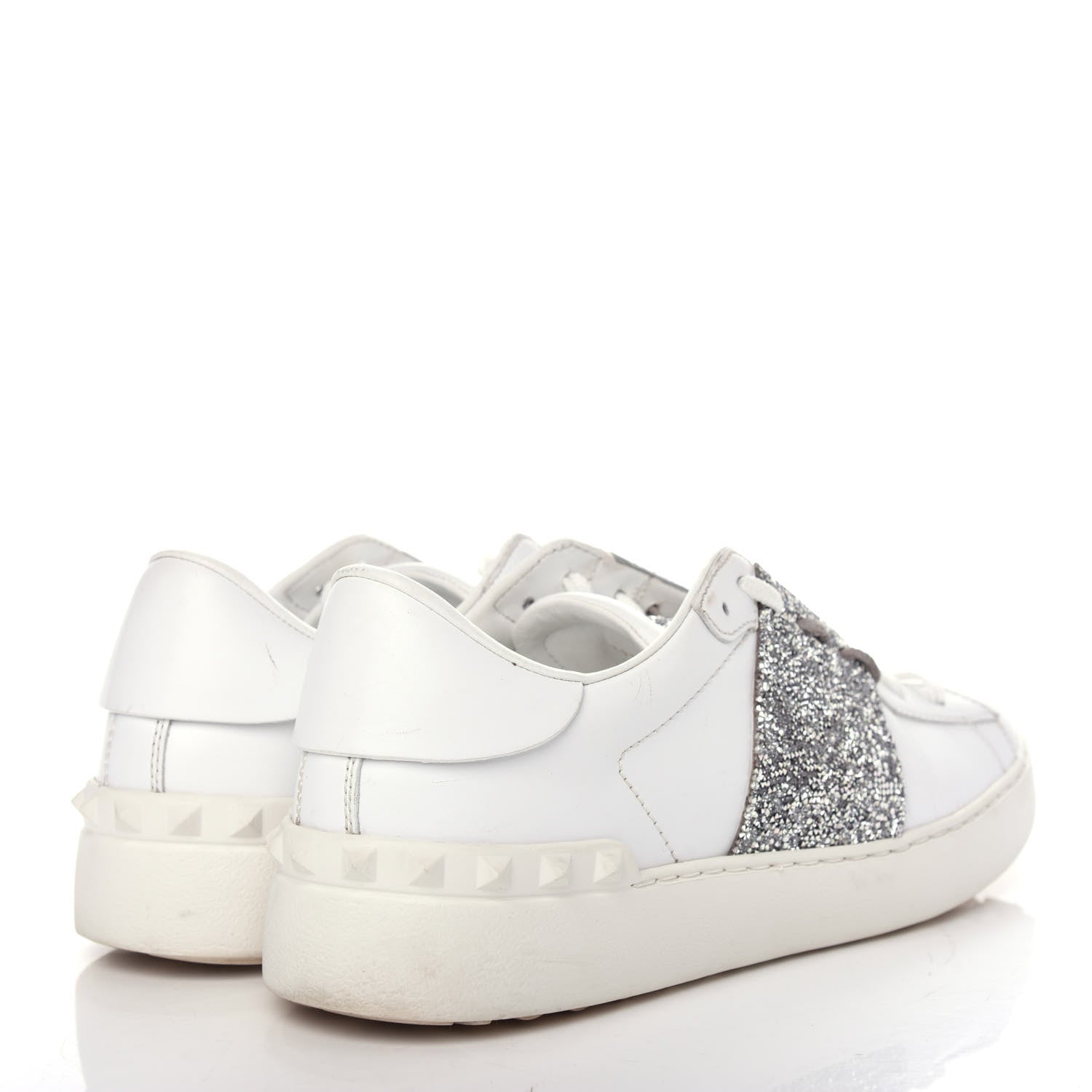 Valentino Garavani Calfskin Glitter Rockstud Open Sneakers 39 White Silver 4 of 11