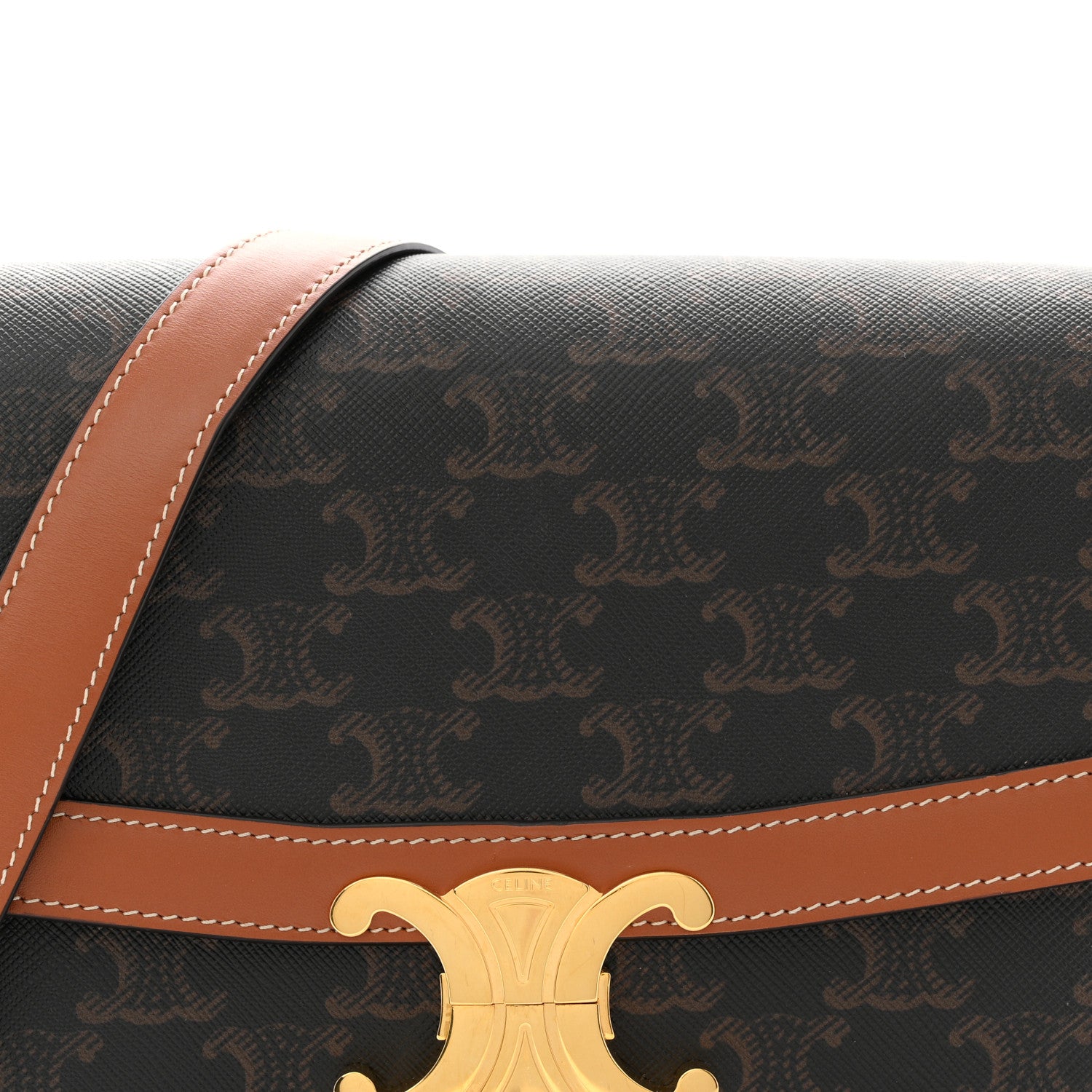 Celine Triomphe Canvas Calfskin Medium Triomphe Bag Tan 8 of 10