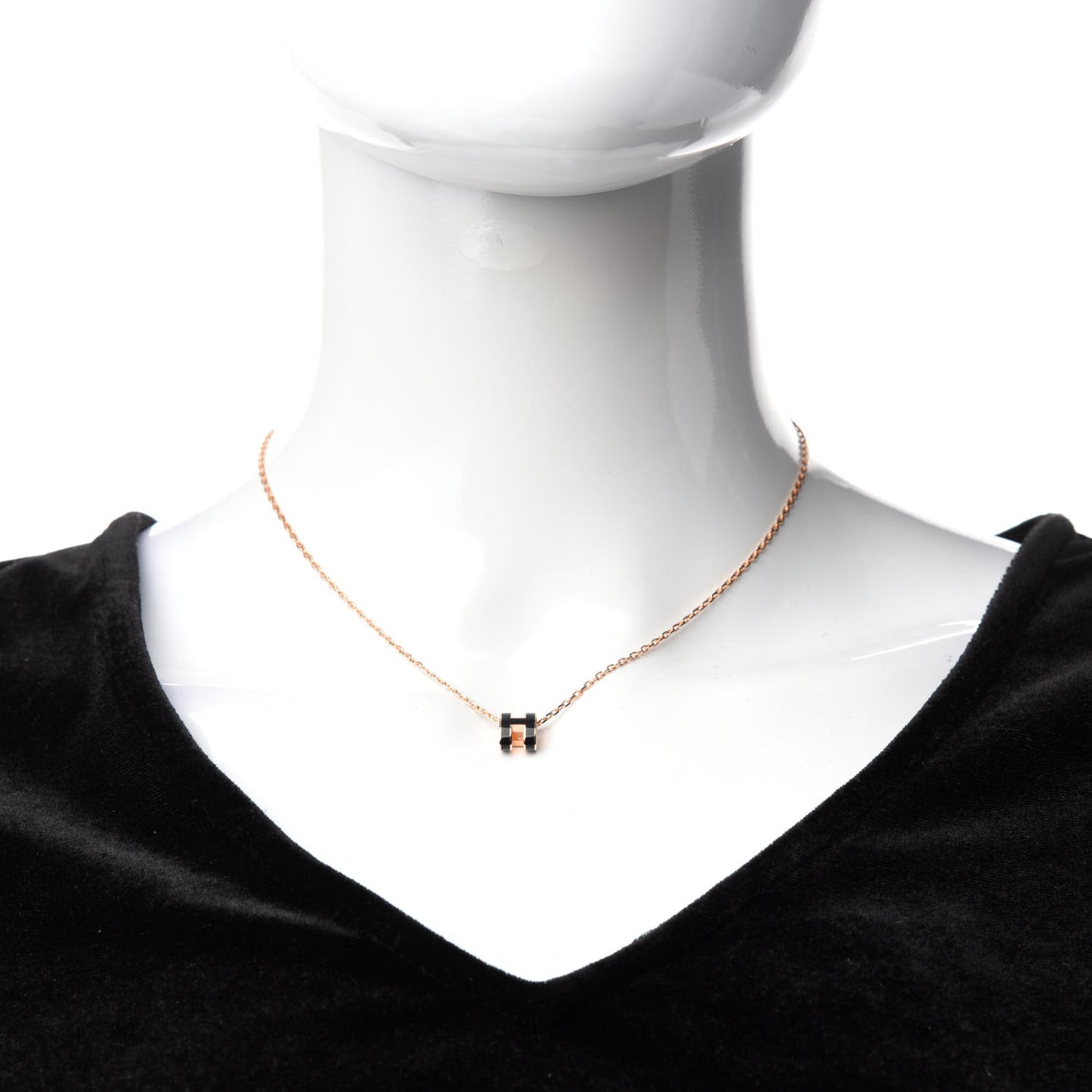 Lacquered Rose Gold Mini Pop H Pendant Necklace Black