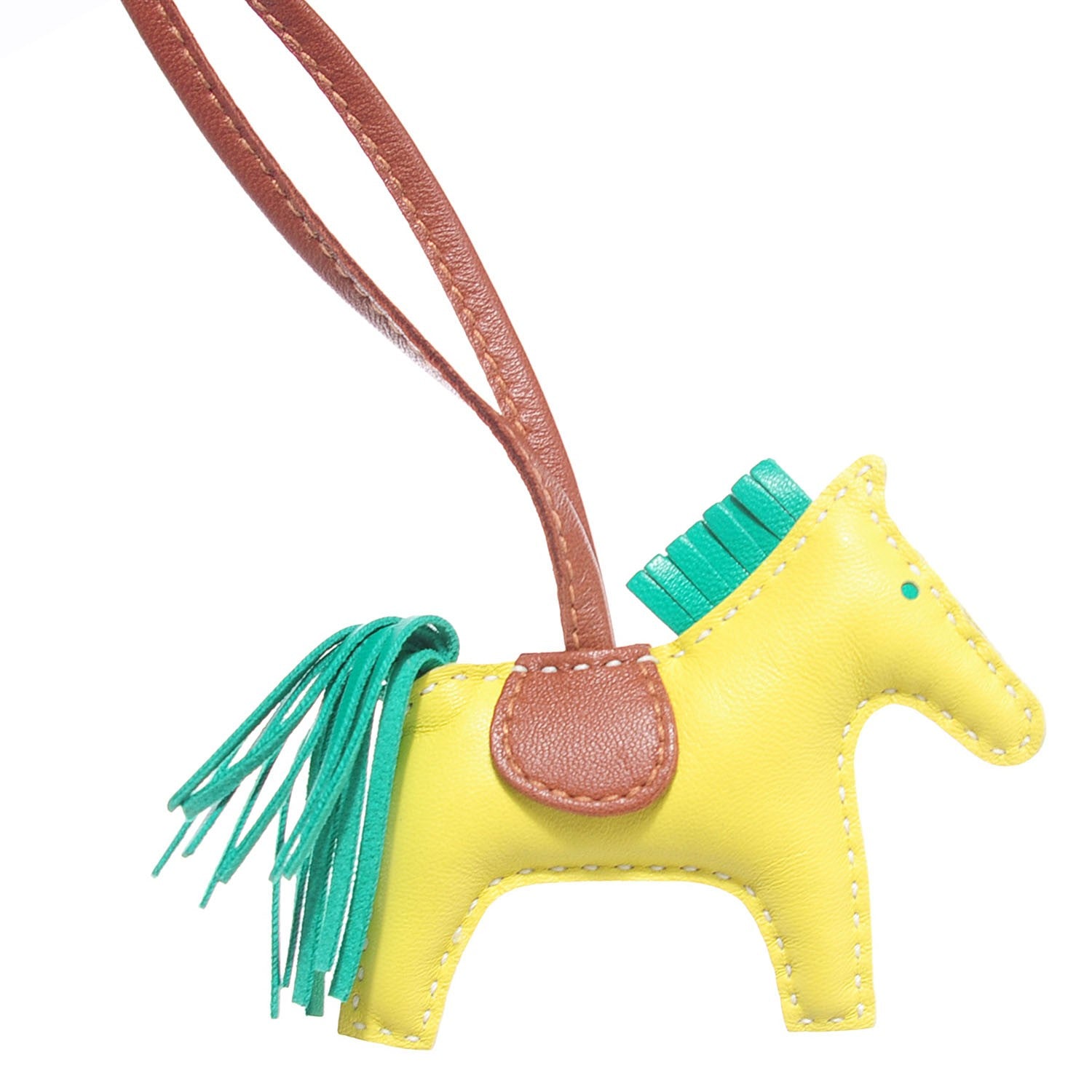 Hermes Milo Lambskin Grigri Rodeo Horse Bag Charm PM Lime Menthe Fauve 1 of 5