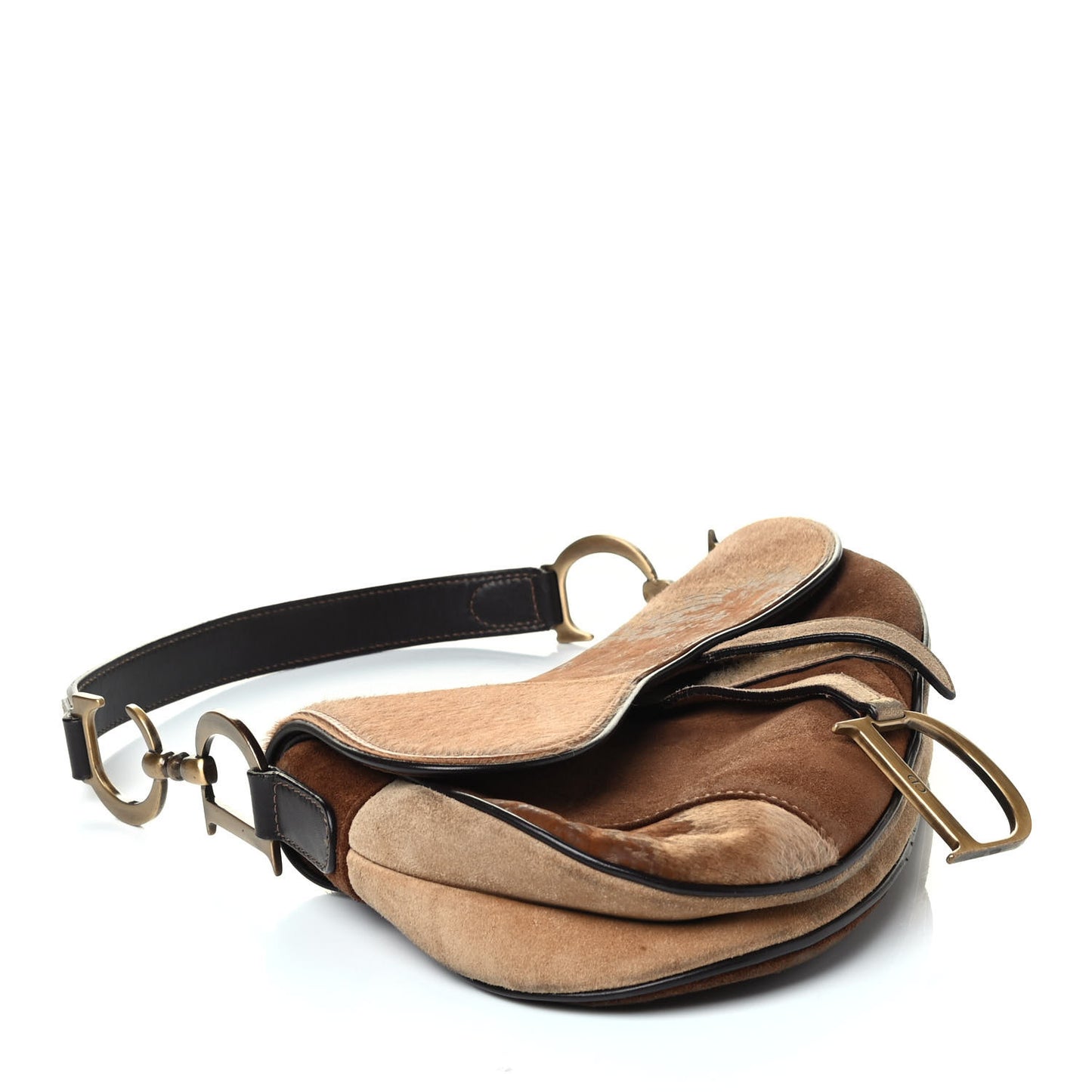 Pony Hair Suede Saddle Bag Brown