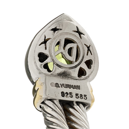 David Yurman Sterling Silver 14K Yellow Gold Peridot Heart Double Cable Cuff Bracelet 3 of 4