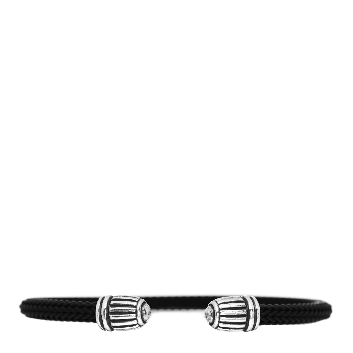 Sterling Silver Leather Braided Cuff Bracelet Black