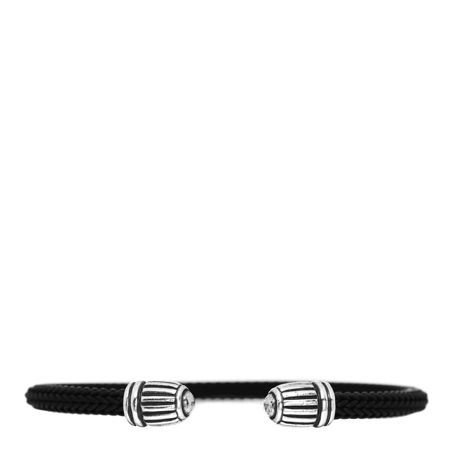 David Yurman Sterling Silver Leather Braided Cuff Bracelet Black 1 of 4