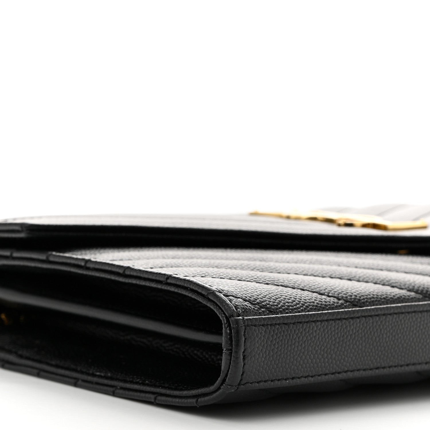 Saint Laurent Grain De Poudre Matelasse Chevron Monogram Chain Wallet Black 9 of 11
