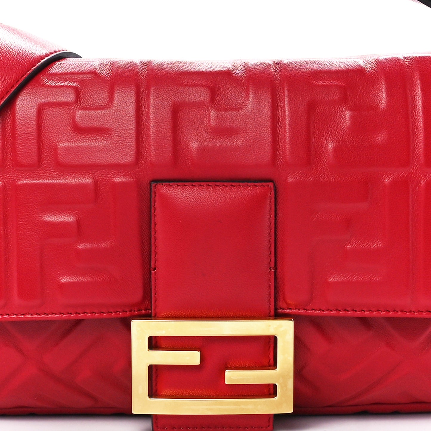 Nappa FF 1974 Embossed Large Baguette Fragola