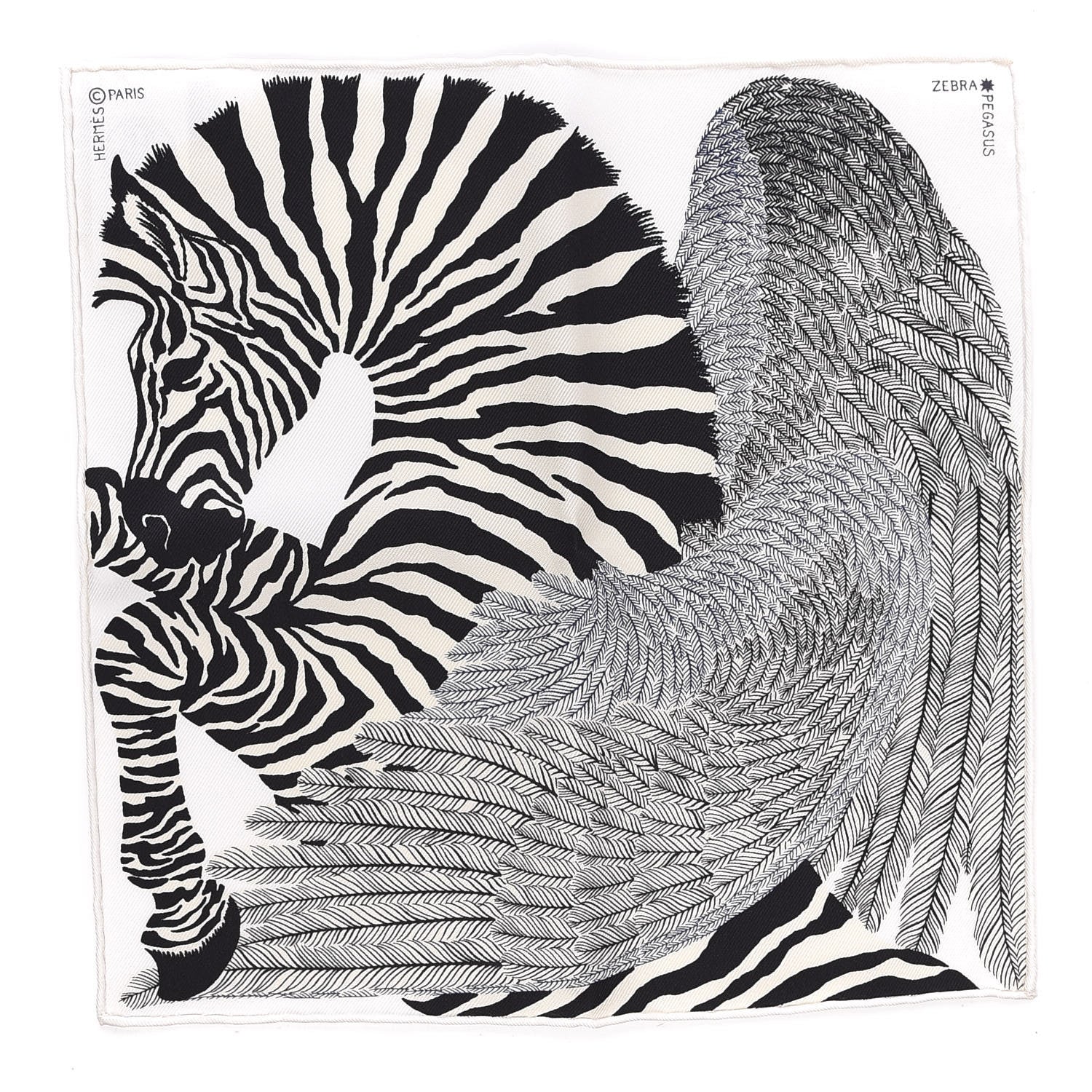Hermes Silk Zebra Pegasus Nano Scarf 20 Black White 1 of 3