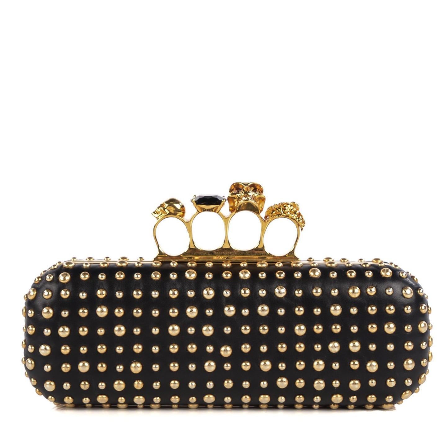 Nappa Studded Skull Knuckle Duster Clutch Black