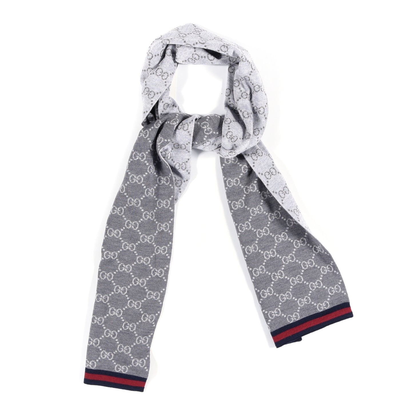 Wool Tricot GG Monogram Web Solange Scarf Coffee Ivory