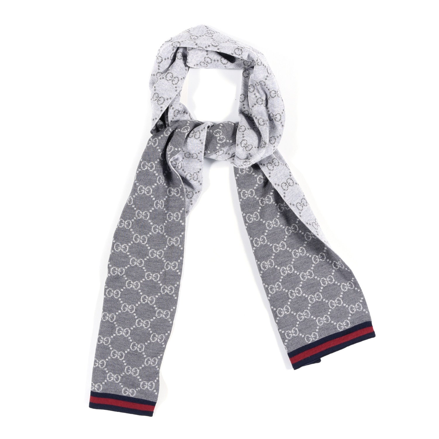 Gucci Wool Tricot GG Monogram Web Solange Scarf Coffee Ivory 1 of 4