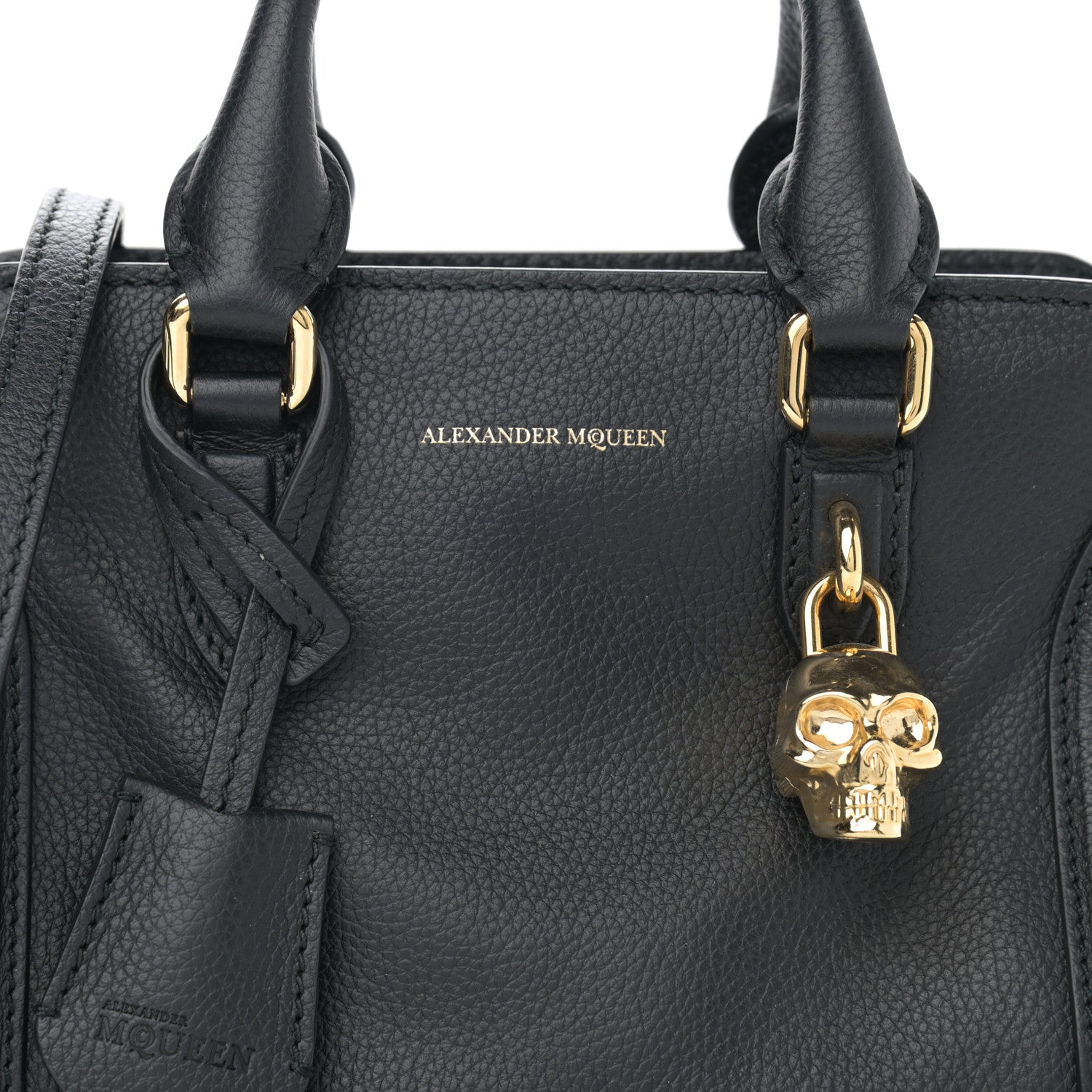 Alexander McQueen Pebbled Calfskin Mini Skull Padlock Zip Around Tote Black 8 of 10