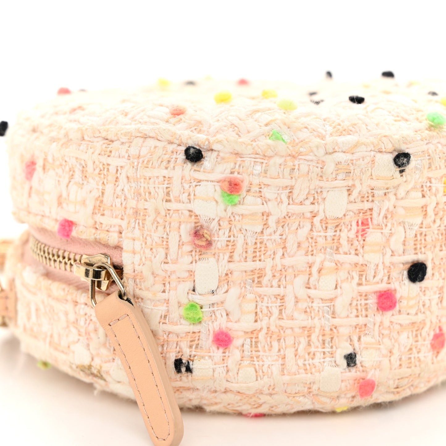 Candy Cotton Tweed Beach Ball Quilted Round Clutch With Chain Multicolor