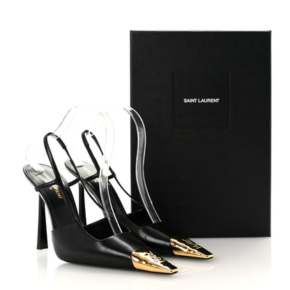 Saint Laurent Smooth Calfskin Jeanne 110 Slingback Pumps 39 Black Gold 10 of 10