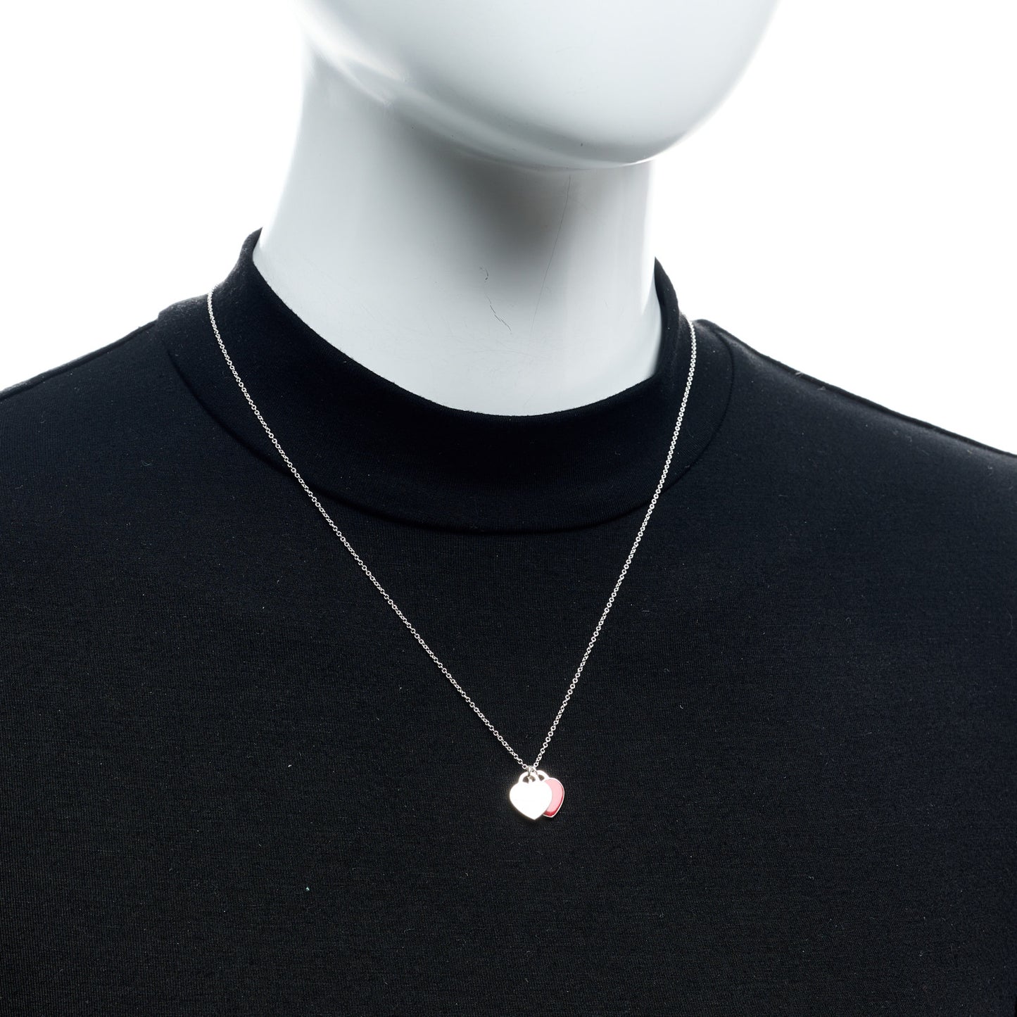 Sterling Silver Enamel Return to Tiffany Double Heart Tag Pendant Necklace Red