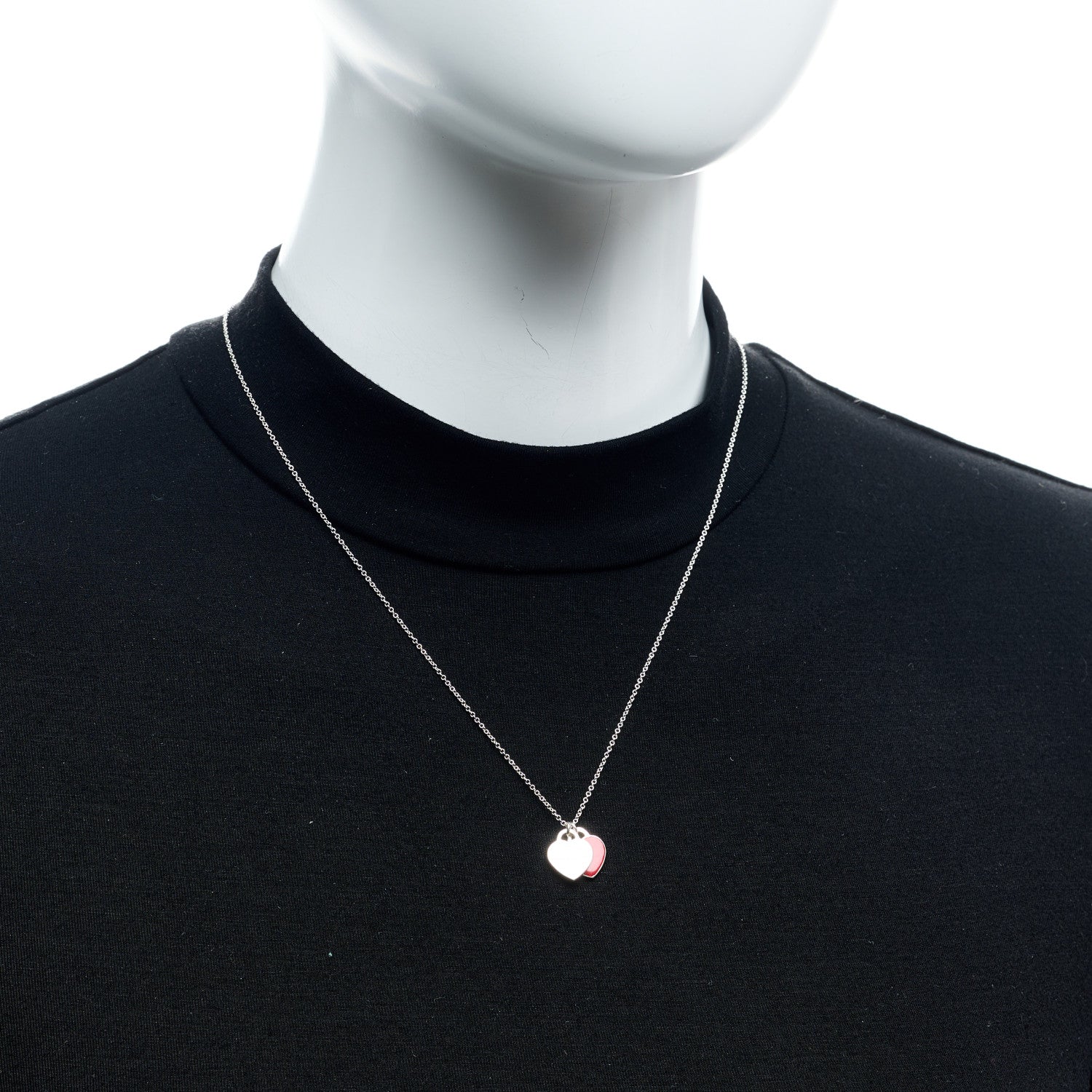 Tiffany Sterling Silver Enamel Return to Tiffany Double Heart Tag Pendant Necklace Red 2 of 8