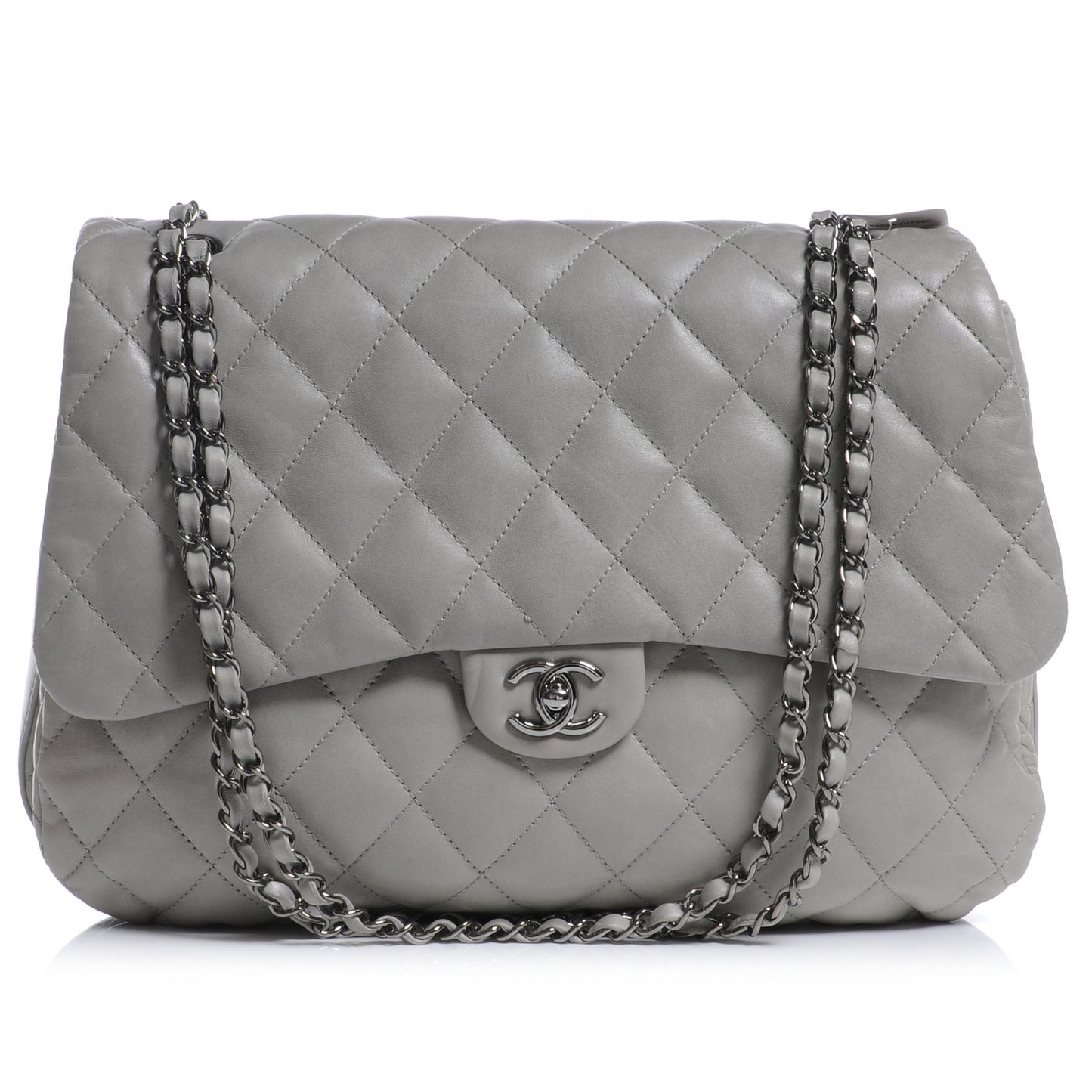 Lambskin Maxi Quilted 3 Flap Bag Grey