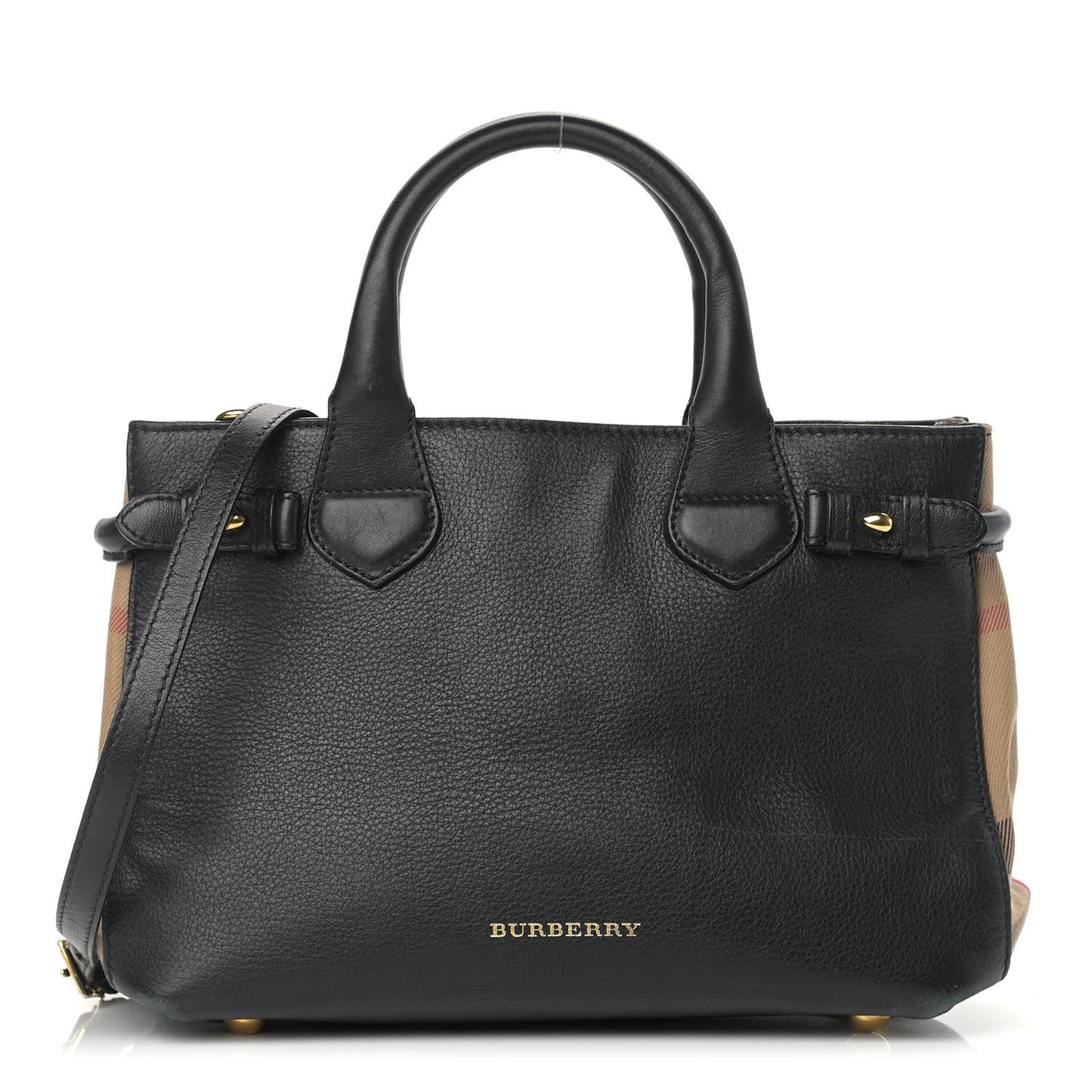 Grainy Calfskin House Check Small Banner Tote Black