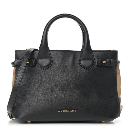 Burberry Grainy Calfskin House Check Small Banner Tote Black 1 of 15