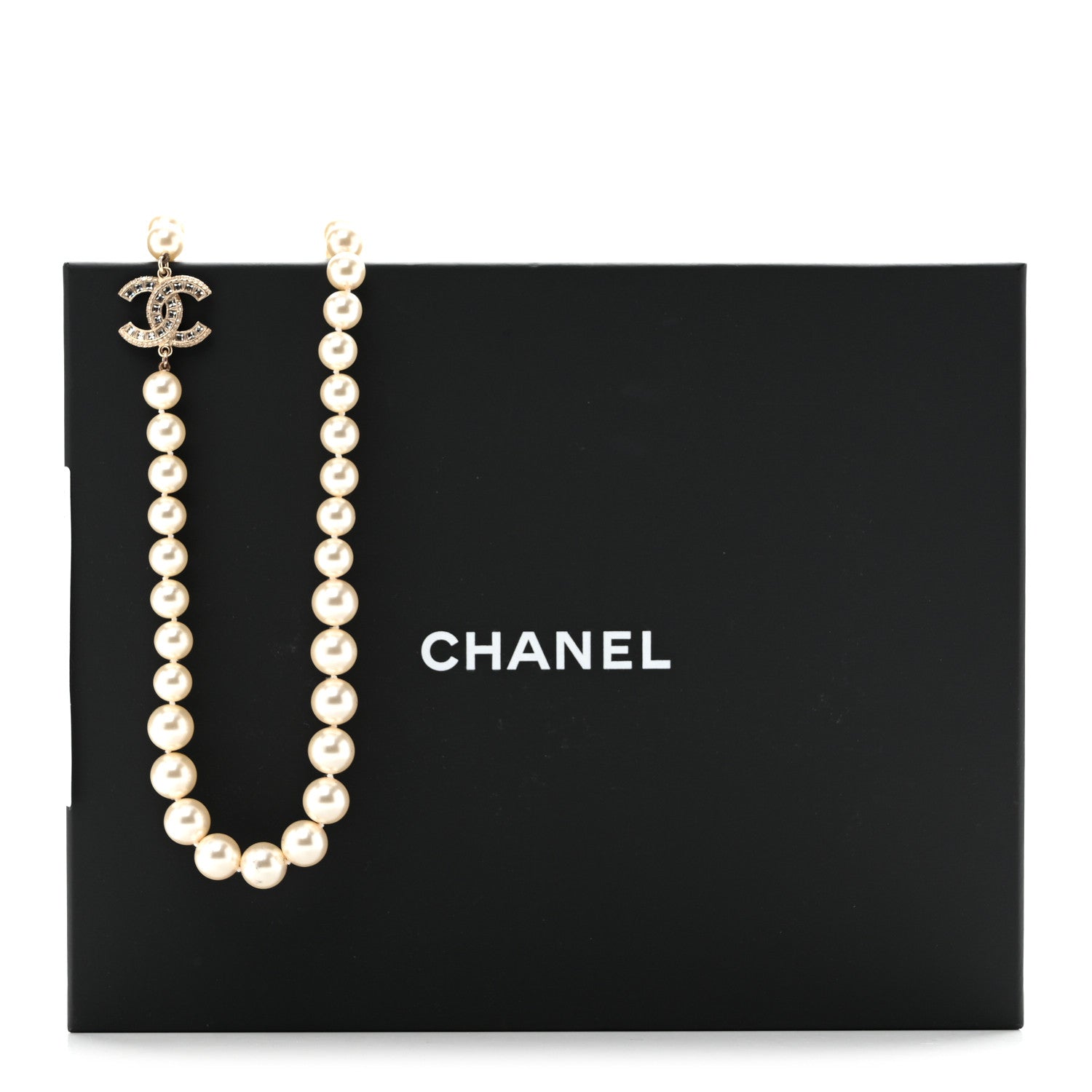 Chanel Pearl Baguette Crystal Long CC Necklace Gold 7 of 7