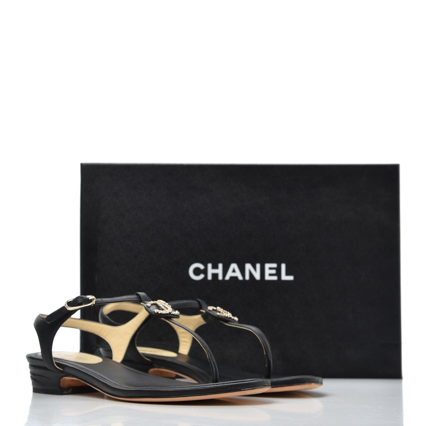Lambskin CC Chain Thong Sandals 36 Black