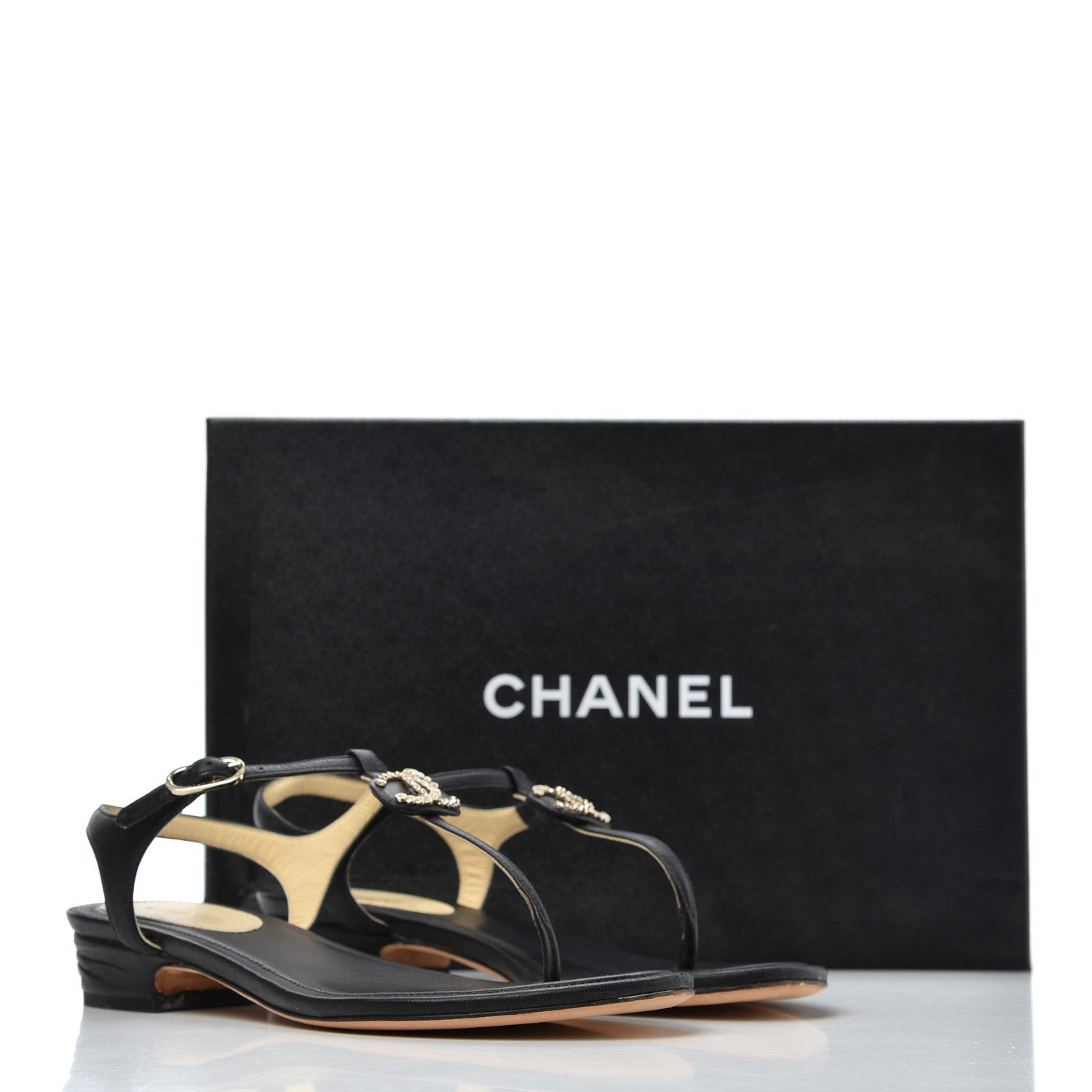 Chanel Lambskin CC Chain Thong Sandals 36 Black 19 of 19