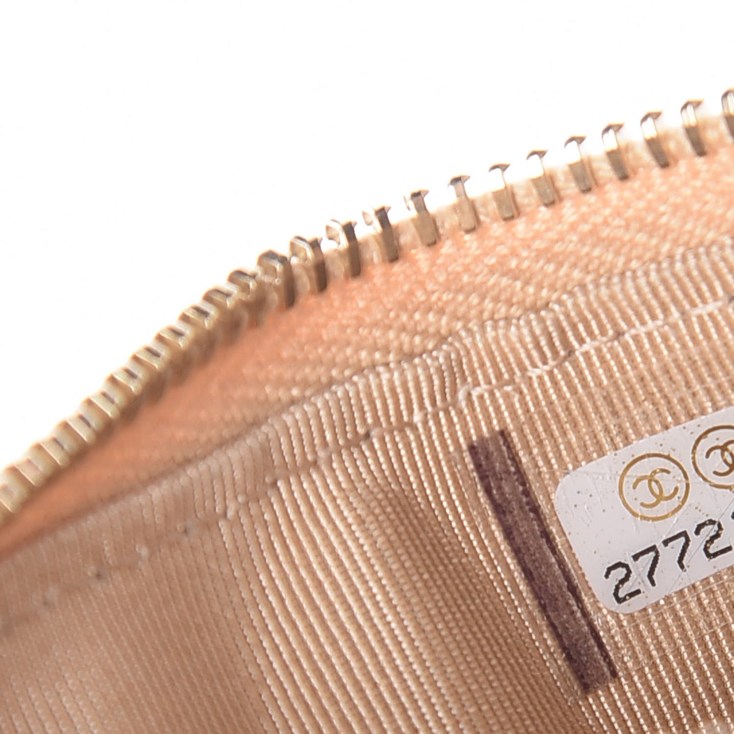 Iridescent Caviar Quilted Flap Zip Card Holder Beige