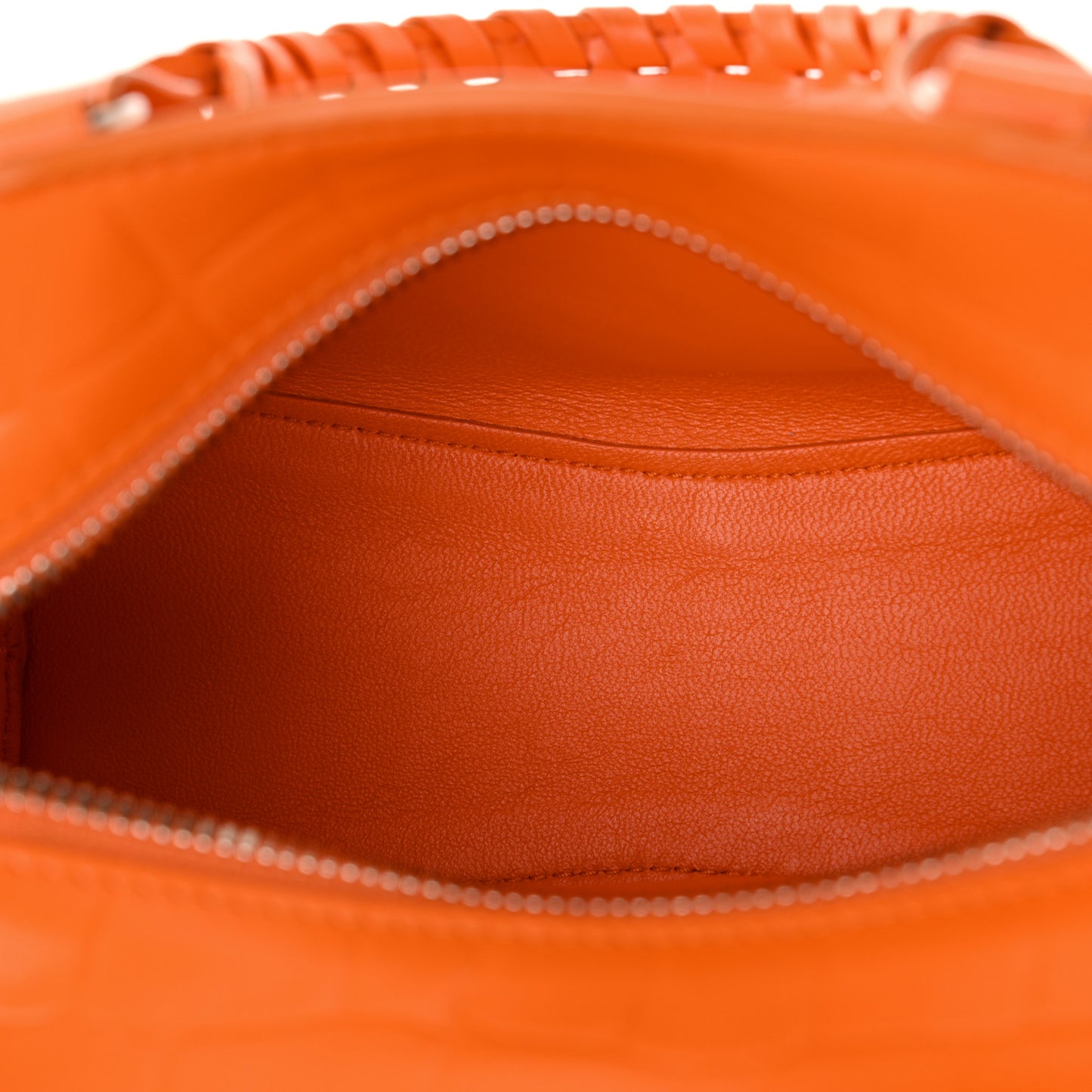 Semi Shiny Calfskin Crocodile Embossed Neo Classic Silver Hardware Mini City Orange