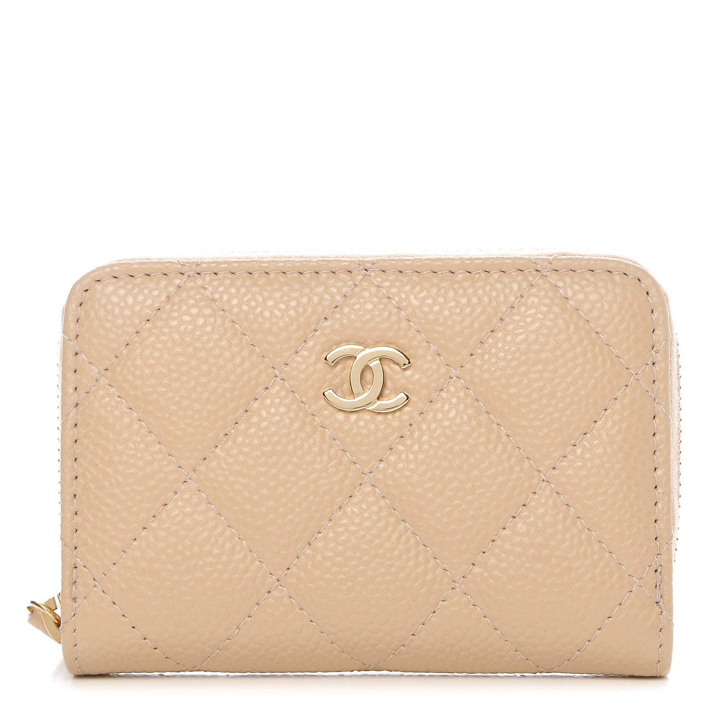 Caviar Quilted Zip Around Coin Purse Beige Clair