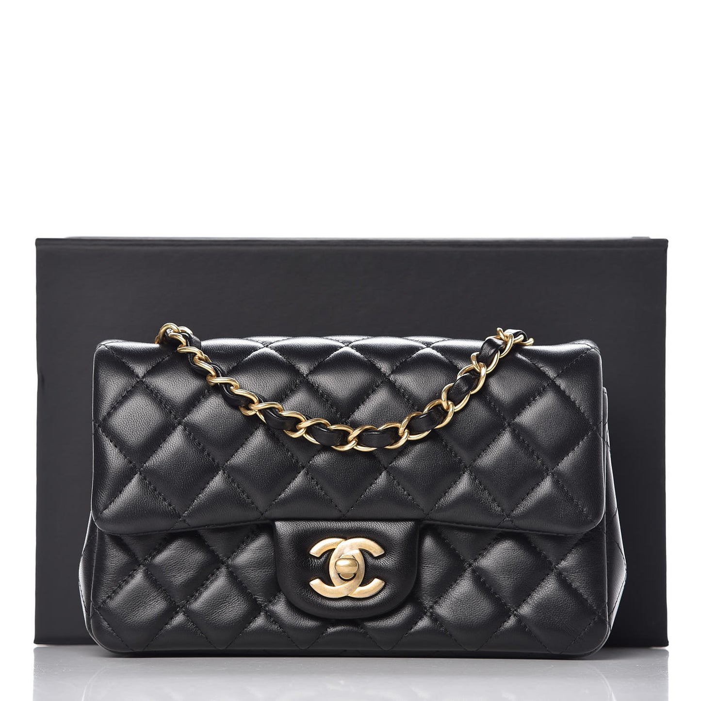 Lambskin Quilted Mini Rectangular Flap Black
