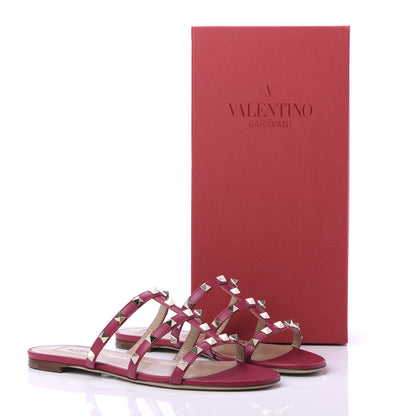 Valentino Garavani Nappa Rockstud Caged Flat Slide Sandals 38 Raspberry 9 of 10