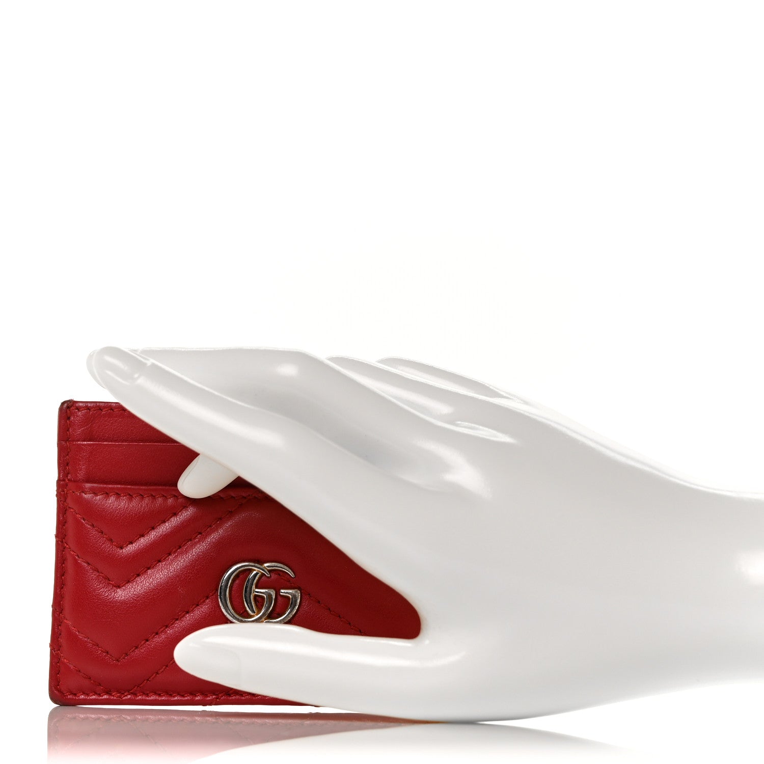 Gucci Calfskin Matelasse GG Marmont Card Holder Hibiscus Red 2 of 11