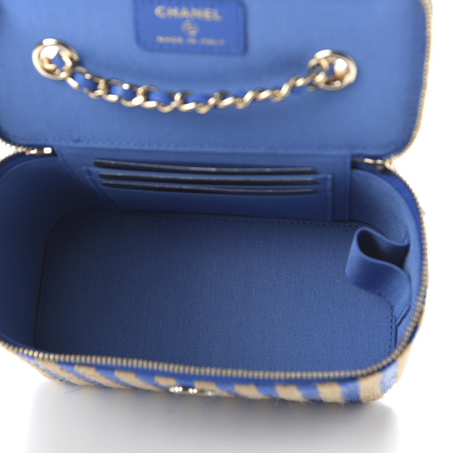 Chanel Striped Raffia Jute Vanity With Chain Blue Beige 5 of 11