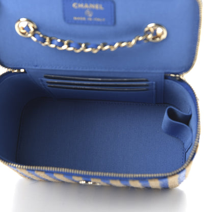 Chanel Striped Raffia Jute Vanity With Chain Blue Beige 5 of 11