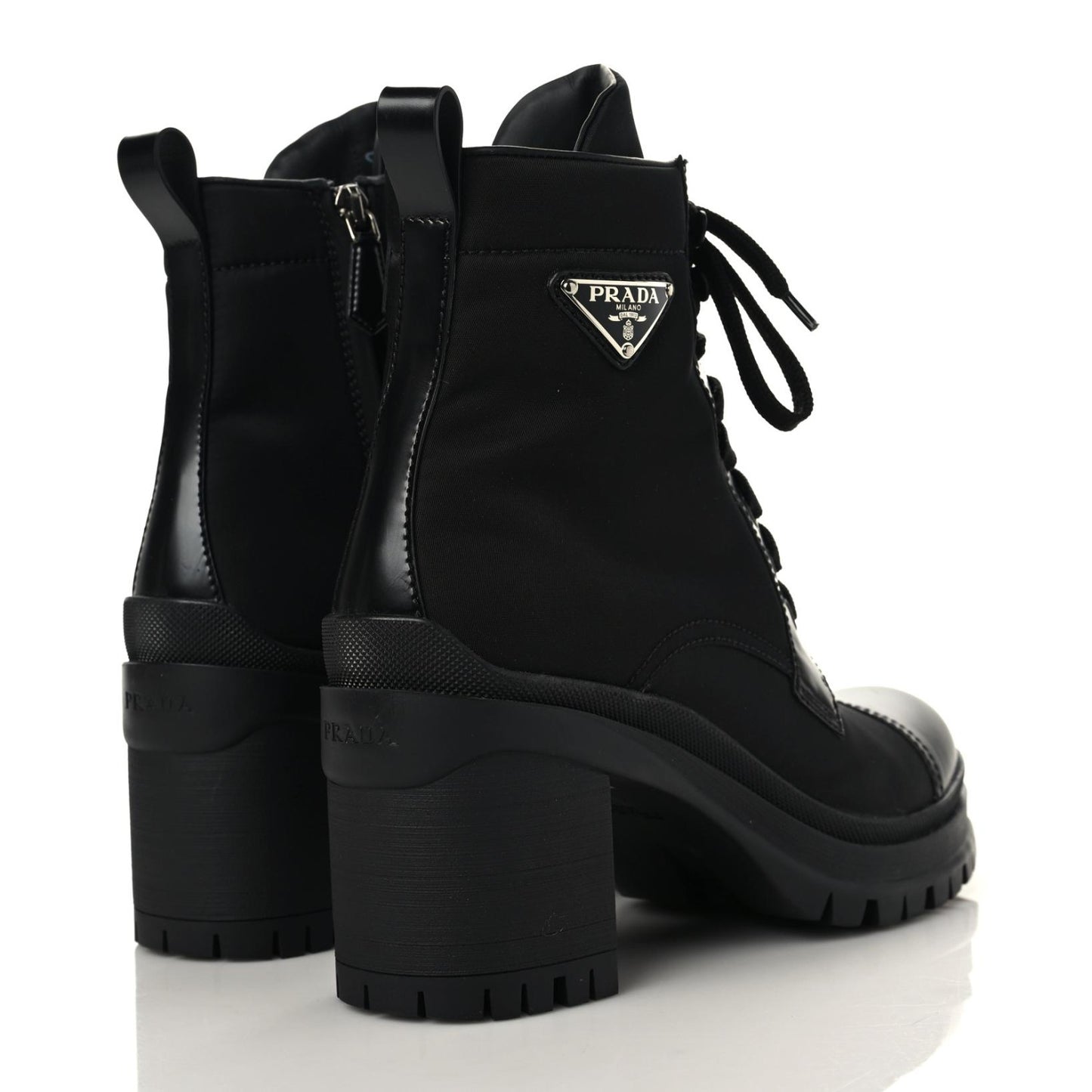 Spazzolato Re-Nylon Metal Triangle Logo Lace Up 85mm Boots 37.5 Black
