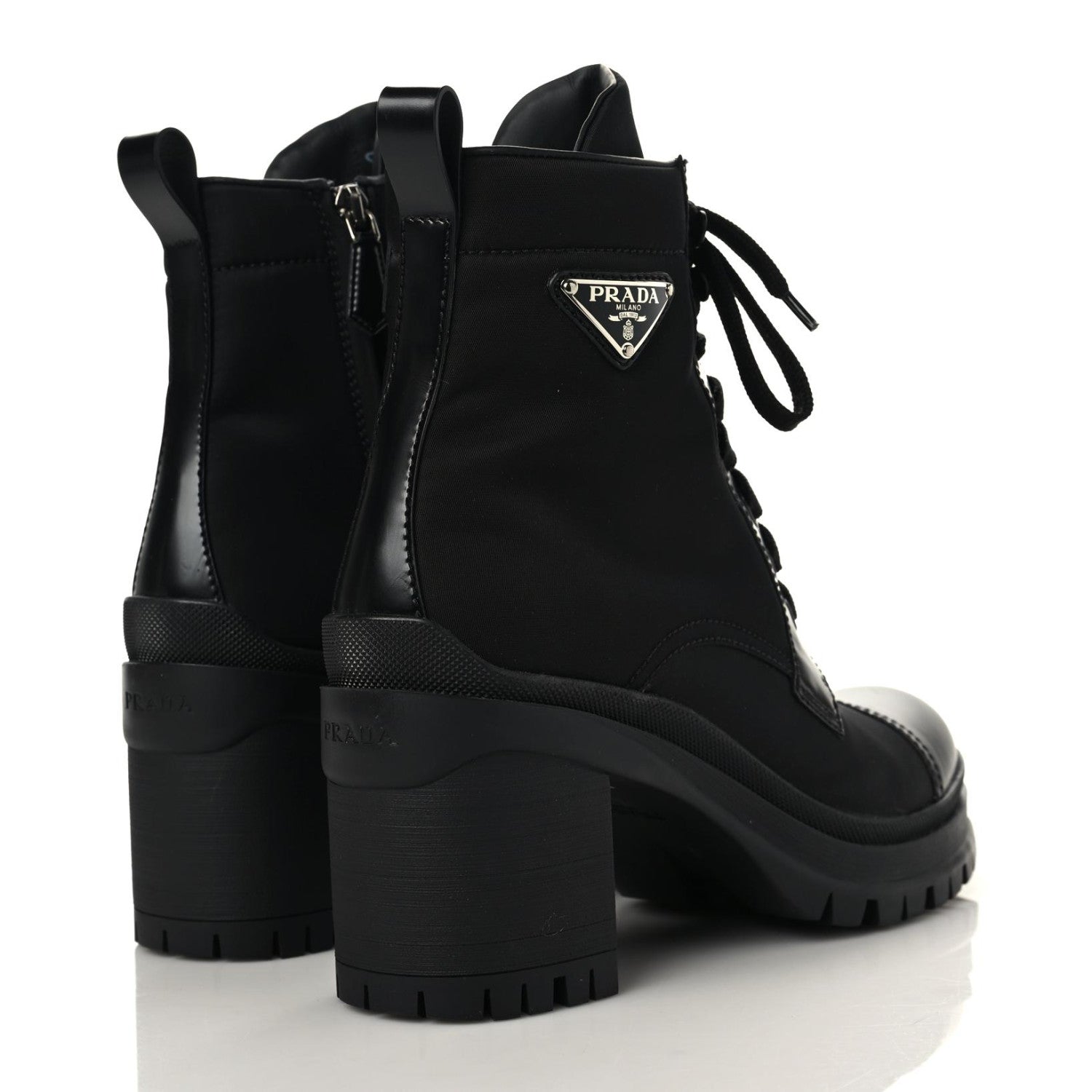 Prada Spazzolato Re-Nylon Metal Triangle Logo Lace Up 85mm Boots 37.5 Black 4 of 9