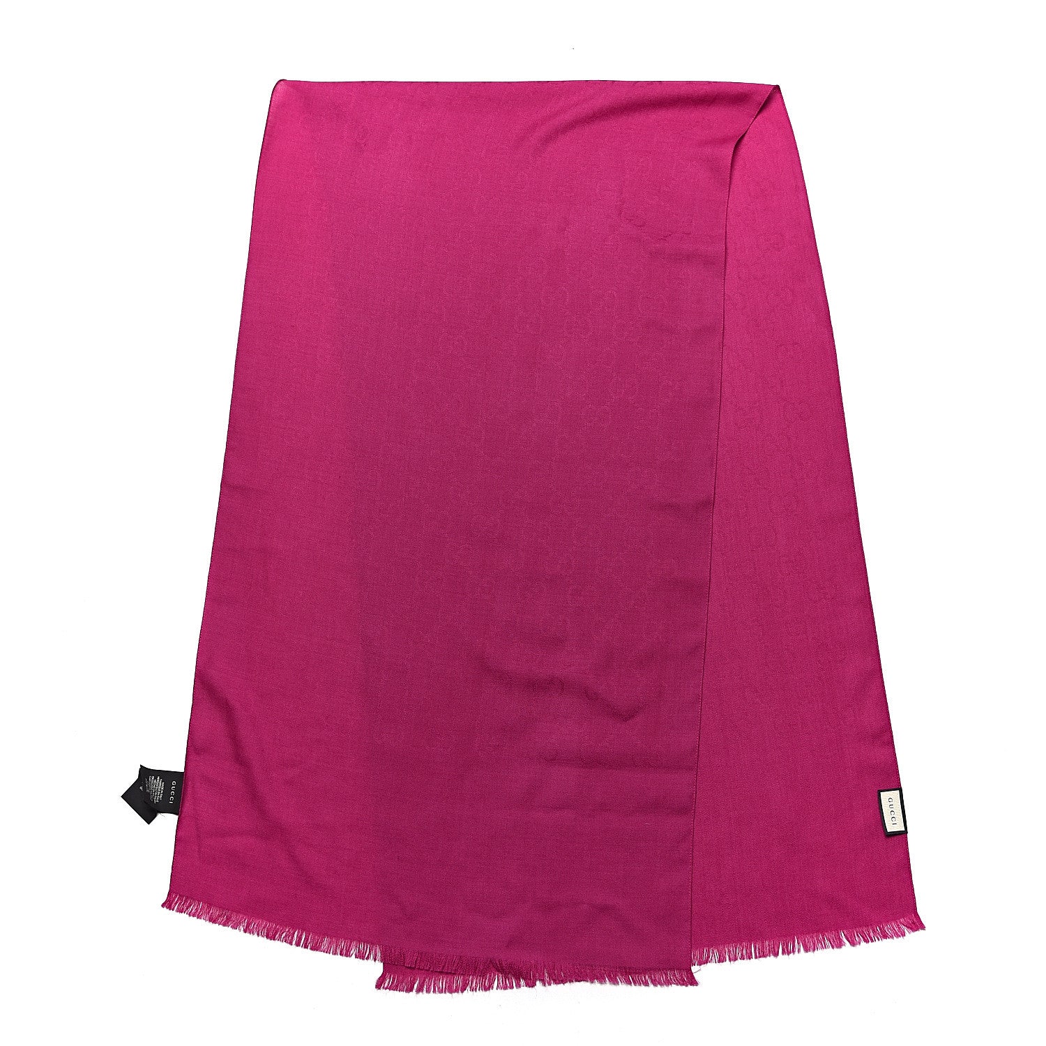 Gucci Wool Silk Monogram Fringe Scarf Fuchsia 3 of 5