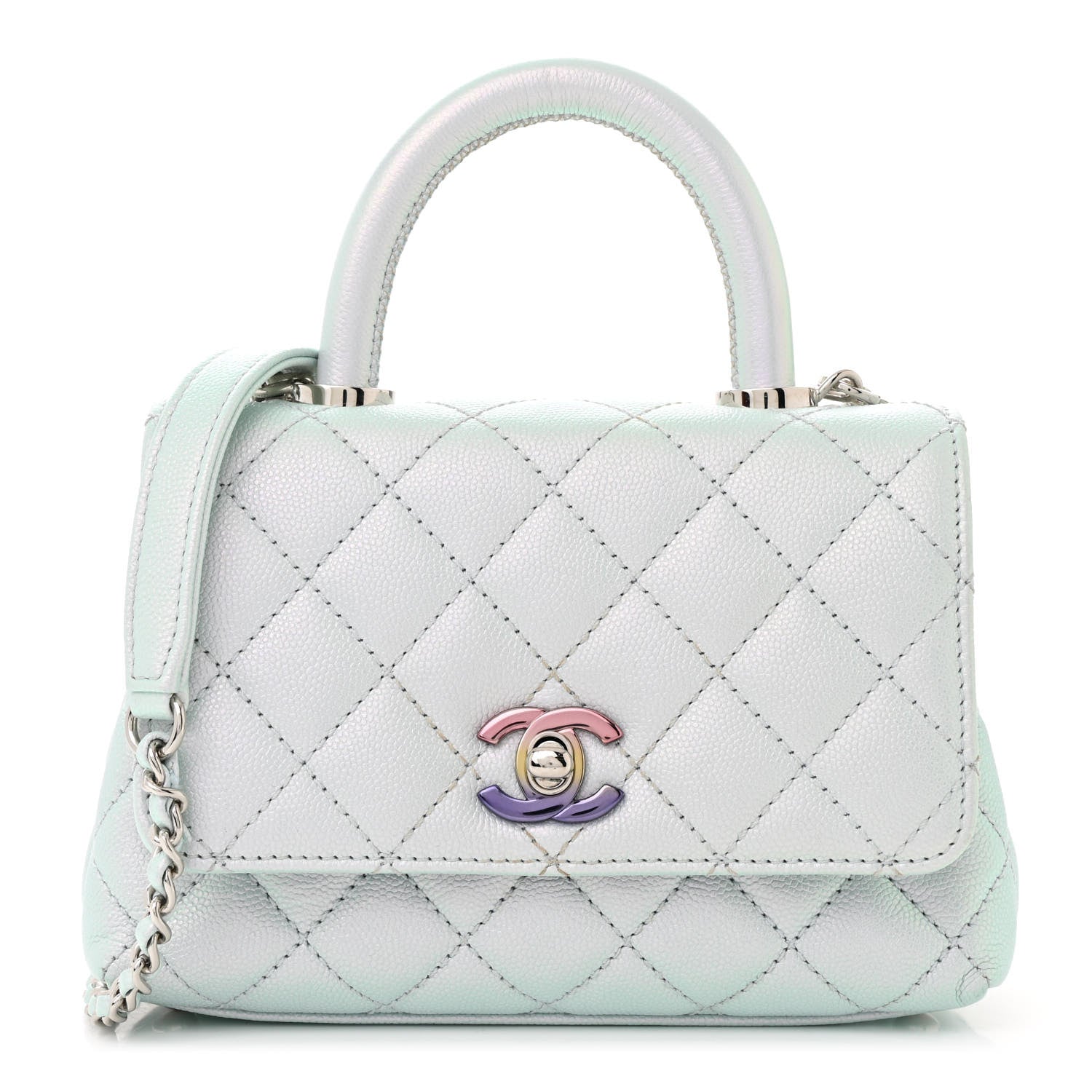 Chanel Iridescent Caviar Quilted Extra Mini Coco Handle Flap Light Blue 1 of 10