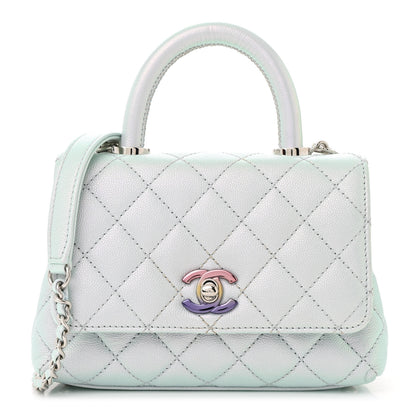 Chanel Iridescent Caviar Quilted Extra Mini Coco Handle Flap Light Blue 1 of 10