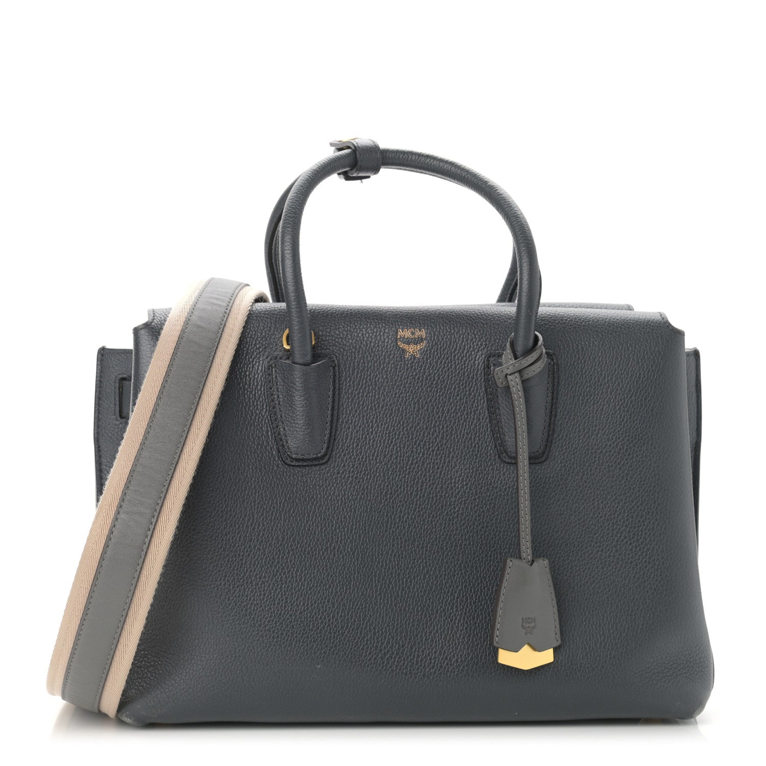 MCM Grained Calfskin Medium Milla Tote Phantom Grey 1 of 15