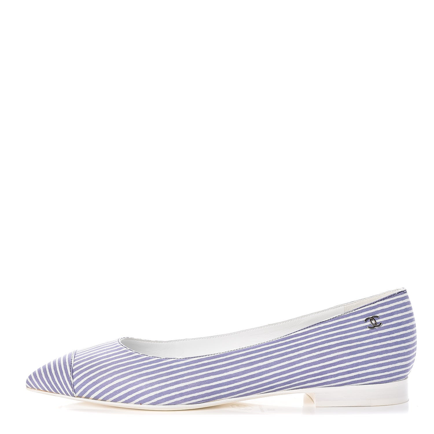 Chanel Lambskin Striped CC Ballerina Flats 37 Dark Blue 1 of 8