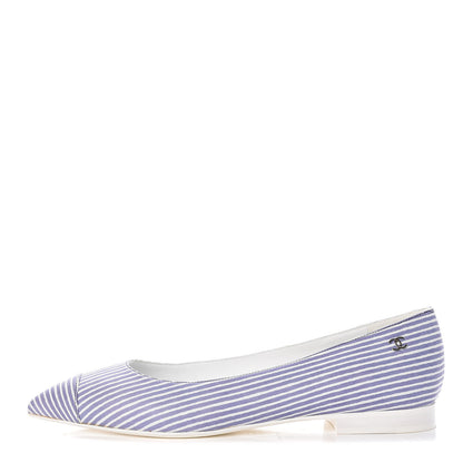 Chanel Lambskin Striped CC Ballerina Flats 37 Dark Blue 1 of 8