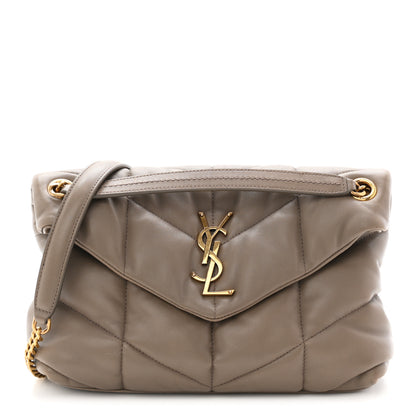 Saint Laurent Lambskin Quilted Small Loulou Puffer Monogram Chain Satchel Dusty Grey 1 of 10
