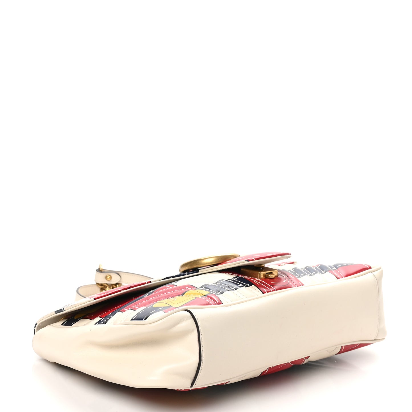 Calfskin Matelasse Trompe L'Oeil Print Medium GG Marmont Shoulder Bag Mystic White Hibiscus Red Marine Giallo
