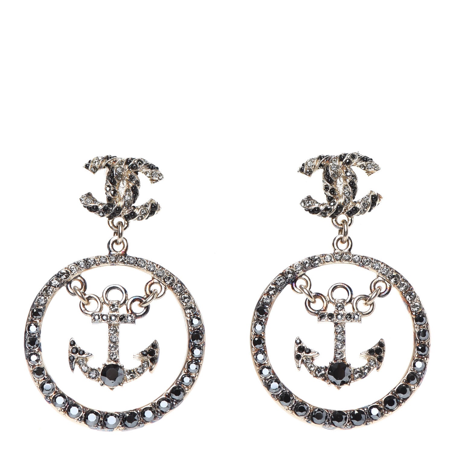 Chanel Crystal Pearl CC Anchor Drop Earrings Silver 1 of 4