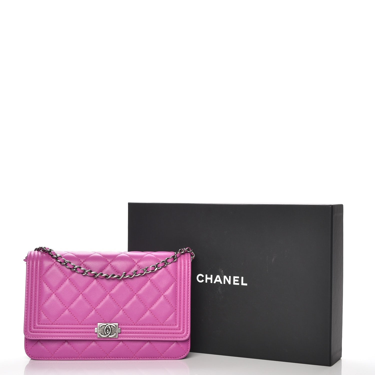 Chanel Lambskin Quilted Boy Wallet On Chain WOC Dark Pink 9 of 9