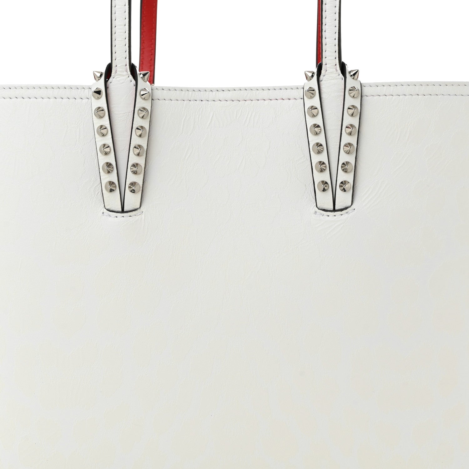 Christian Louboutin Calfskin Leopard Print Spikes Small East West Cabata Tote Snow 9 of 11