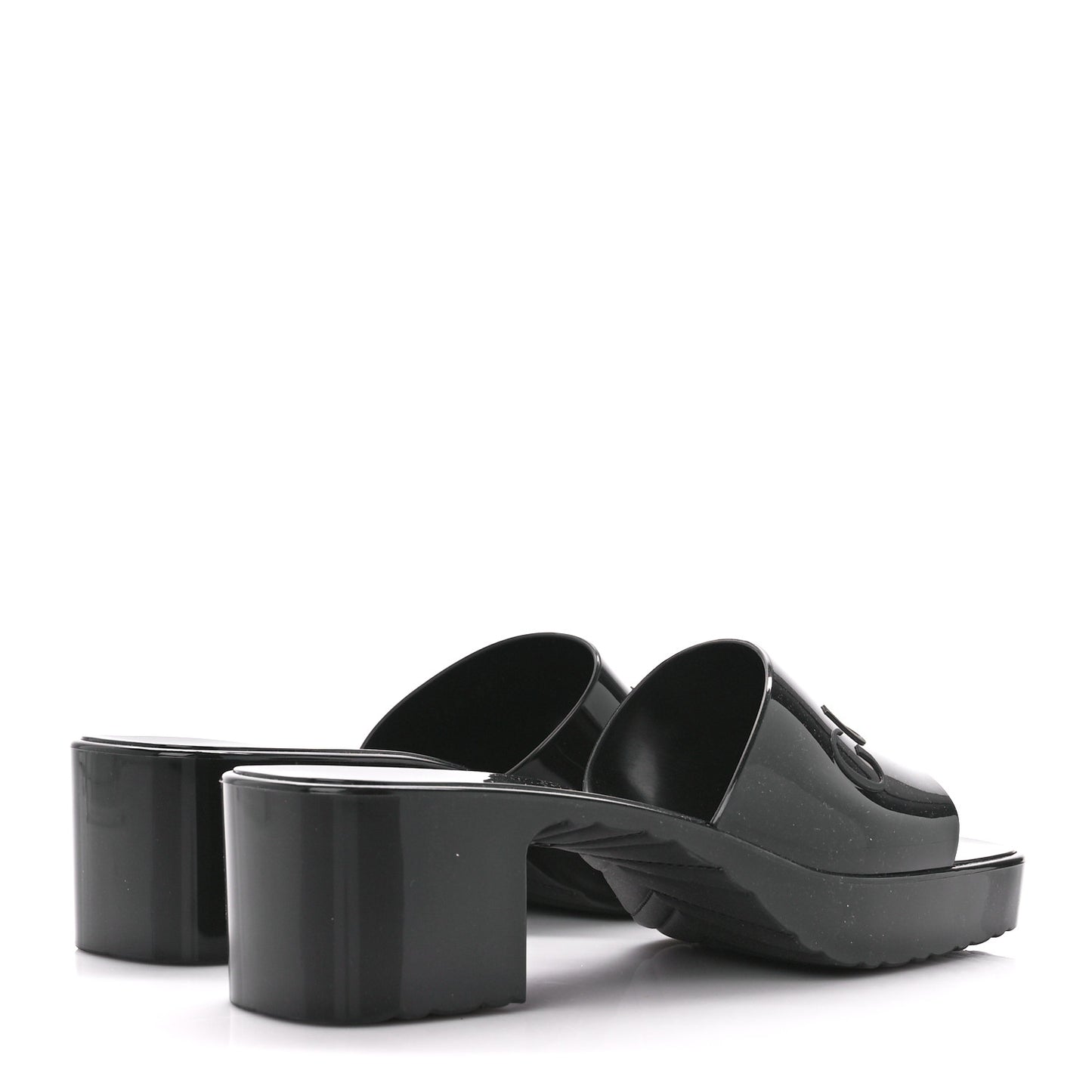 Rubber Gucci Logo Womens Platform 20/60mm Slide Sandals 38 Black