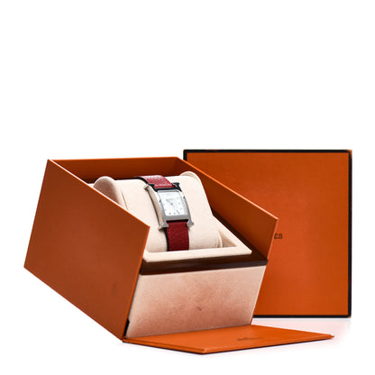 Hermes Stainless Steel Courchevel Diamond Mother of Pearl 26mm Heure H Hour Quartz Watch Rouge 5 of 5