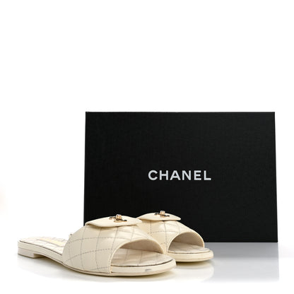 Chanel Lambskin Quilted CC Turnlock Sandals 38.5 Ivory 10 of 10