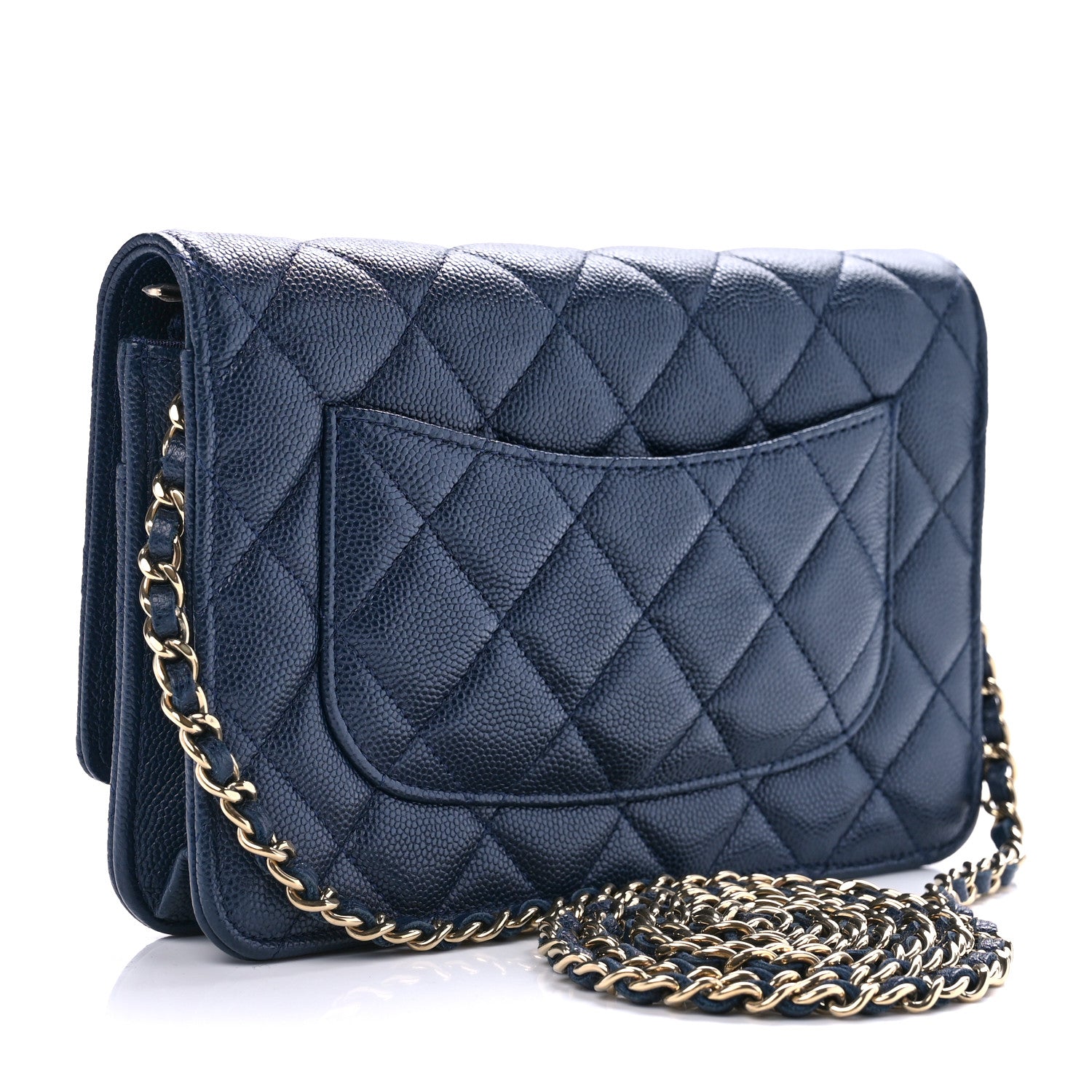 Chanel Iridescent Caviar Quilted Wallet On Chain WOC Blue 3 of 10